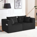 73" Loveseat Modular Sectional Sofa, Oversized 2-Seater Boneless Tufted Cloud Couch with Cup Holder, Corduroy Upholstery Small Couches for Living Room, No Assembly Black