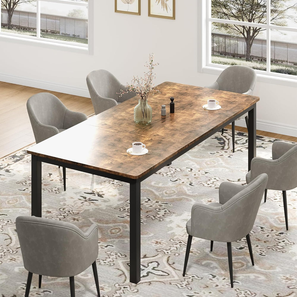 79 Inch Industrial Dining Table, Large Rectangle Kitchen Table with Metal Leg...
