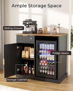 Otterease 39" Fluted Coffee Bar with Fridge Space & Power Outlet, Black | Mini Fridge Cabinet, Mini Fridge Compatible, Wine Bar Cabinet with Power Outlet, Adjustable Shelf, Buffet Sideboard, Home Bar