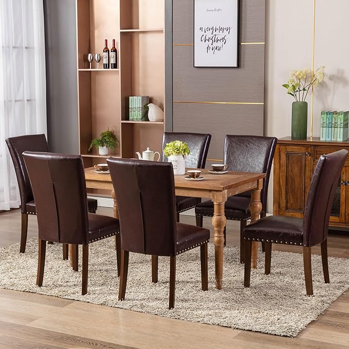 COLAMY Upholstered Parsons Dining Chairs Set of 4, PU Leather Dining Room Kit...