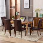 COLAMY Upholstered Parsons Dining Chairs Set of 4, PU Leather Dining Room Kitchen Side Chair with Nailhead Trim and Wood Legs - Dark Brown