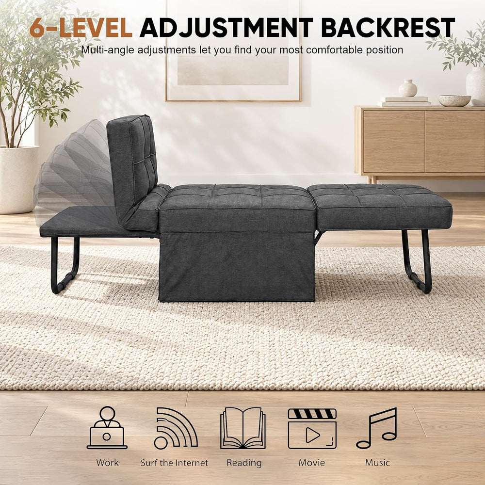 Ottoman Chair Sofa Bed, 4 in 1 Sleeper Ottoman Chair, Black Grey