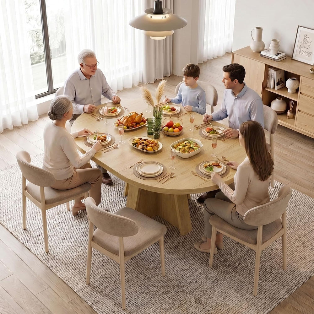 iPormis 43.3in-59in Extendable Round Dining Table for 4-6, Modern Wooden Kitc...