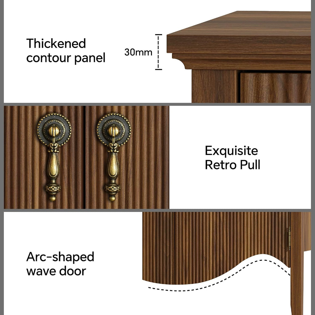 FUSUNBAO Set of 2 Nightstands with Charging Station&3 Fluted Drawers,Walnut | Vintage Bedside Table, 3 Fluted Drawers and Open Shelf, Rustic End Table, Power Outlet and USB Ports, For Bedroom