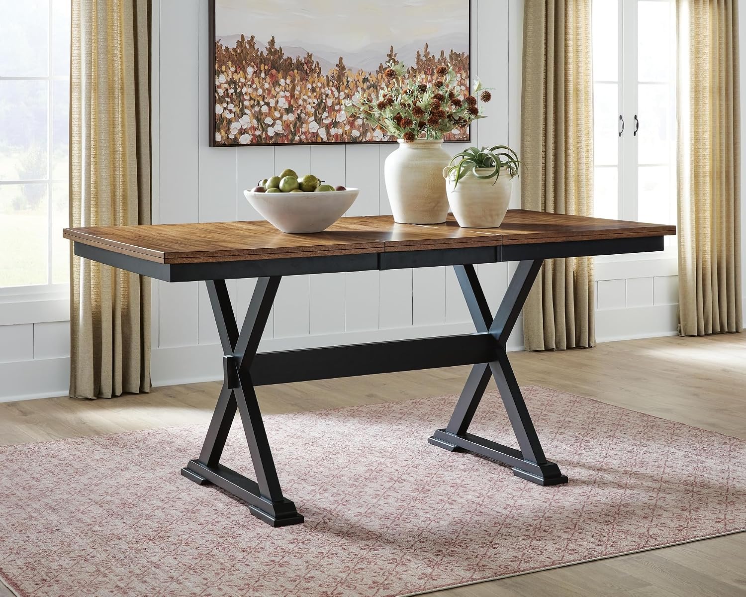 Signature Design by Ashley Farmhouse Counter Height Dining Table, Brown | Hardwood solids mango wood veneer and MDF substrate, Two-tone finish, 18 in self-storing butterfly leaf, Wildenauer Series