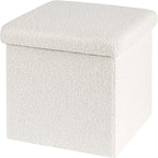 Folding Storage Ottoman Cube - Small Footrest with Sherpa Top, Multi-Functional Storage for Bedroom, Living Room,White