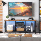 YGEOMER TV Stand Entertainment Center for 55 Inch TVs, with Charging Station and Lights Open Storage Shelves, TV Media Console, Open Storage Shelf with Sound Rack for Living Room, Rustic Brown
