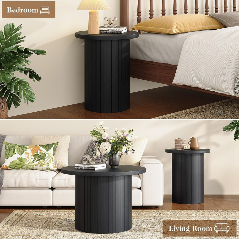 LUXOAK Nesting Coffee Table Set of 2, Mid Century Modern Round Coffee Tables,...