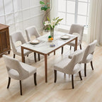 UVV Wooden Dining Chairs Set of 6, Mid Century Modern Upholstered Dining Room Chair Kitchen Chairs, Chenille Dinner Chair with Solid Wood Legs for Kitchen Dining Room, Light Grey