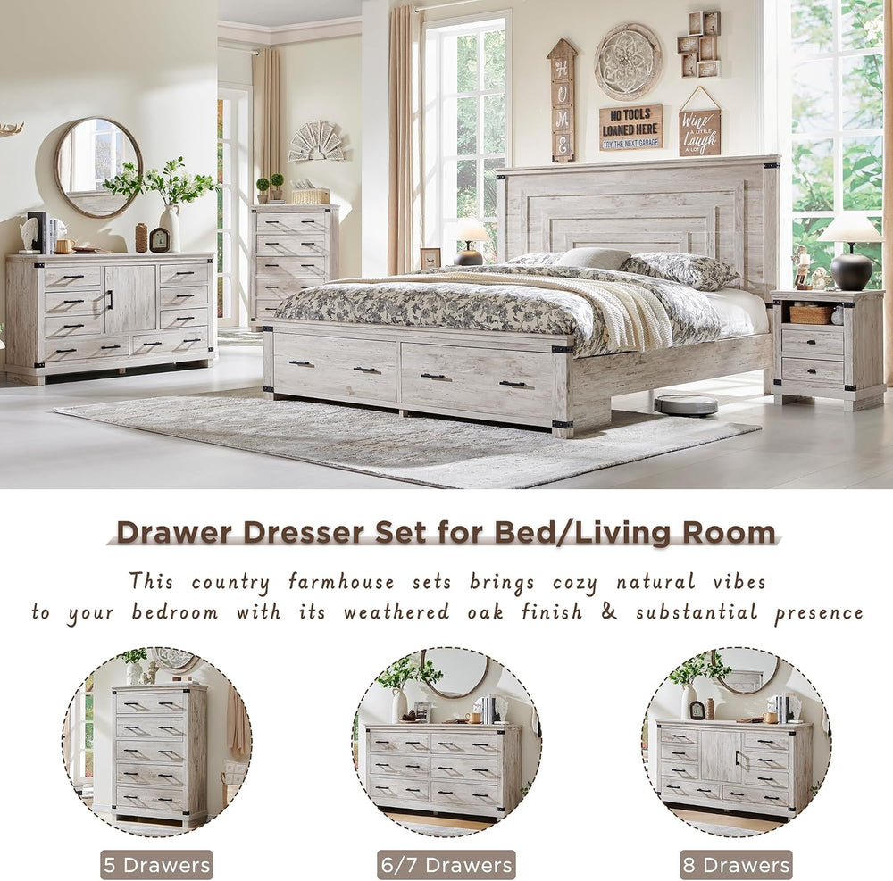 RedLemon Farmhouse Nightstand Set of 2 with Charging Station, 18" Rustic...