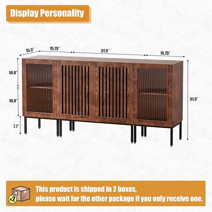 Modern TV Stand for TVs up to 70 Inch, Entertainment Center TV Console with Storage Cabinets and Glass Doors, Media Console for Living Room, Brown