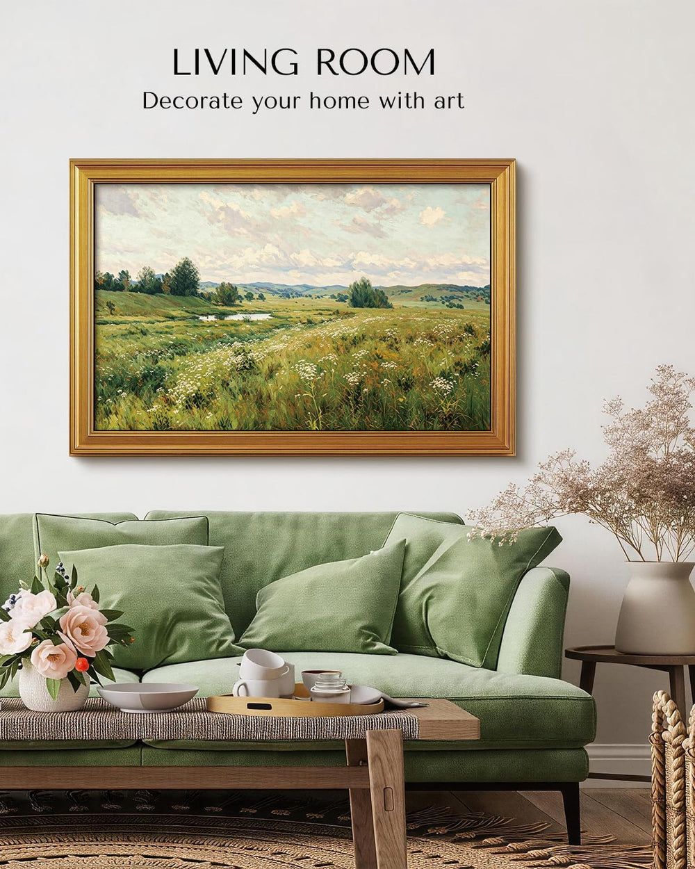 VIYYIEA Large Gold Framed Wall Art, Vintage Landscape Paint, Wind Sigh