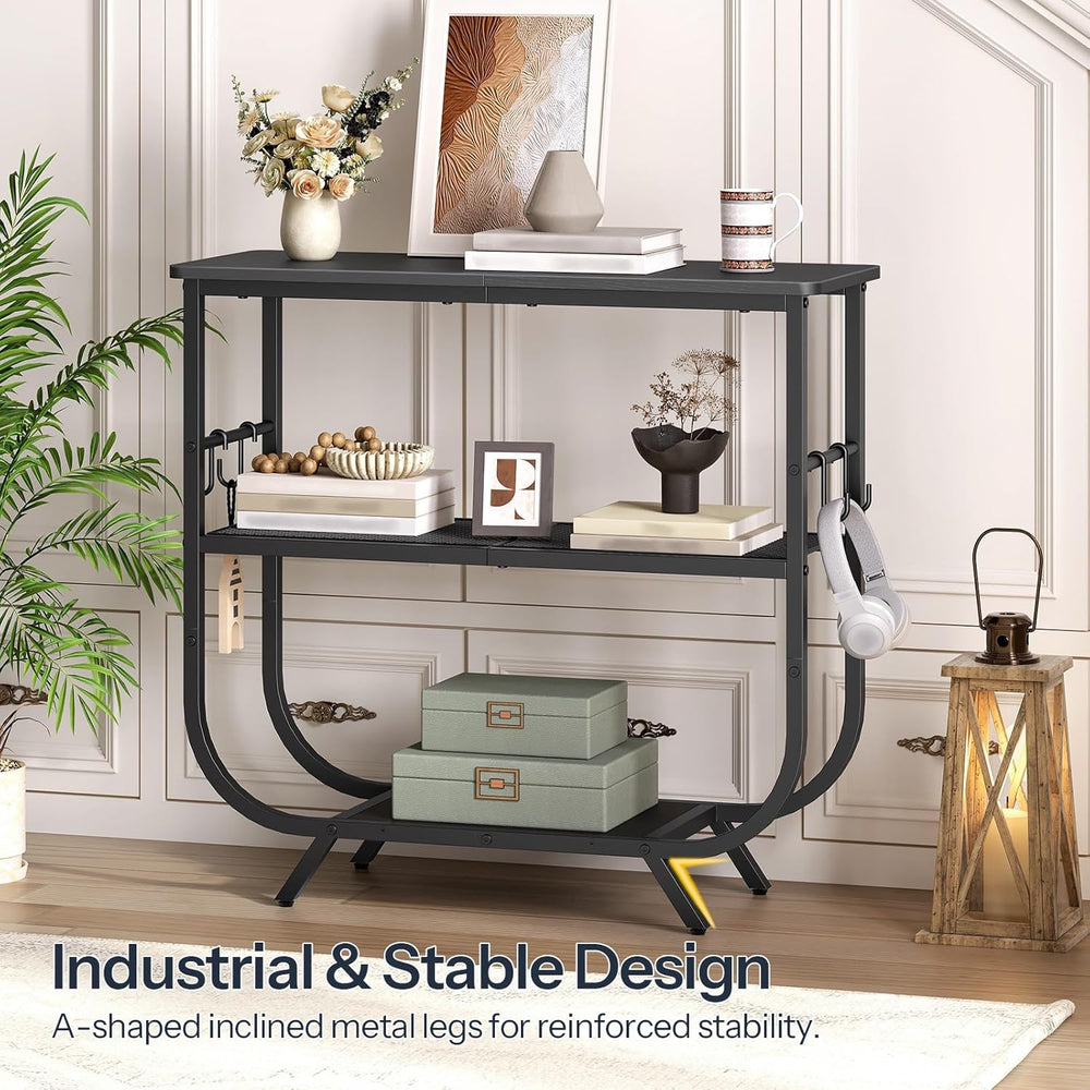 HOOBRO 3 Tier Small Console Table, 31.5" Entryway Table with Storage She...
