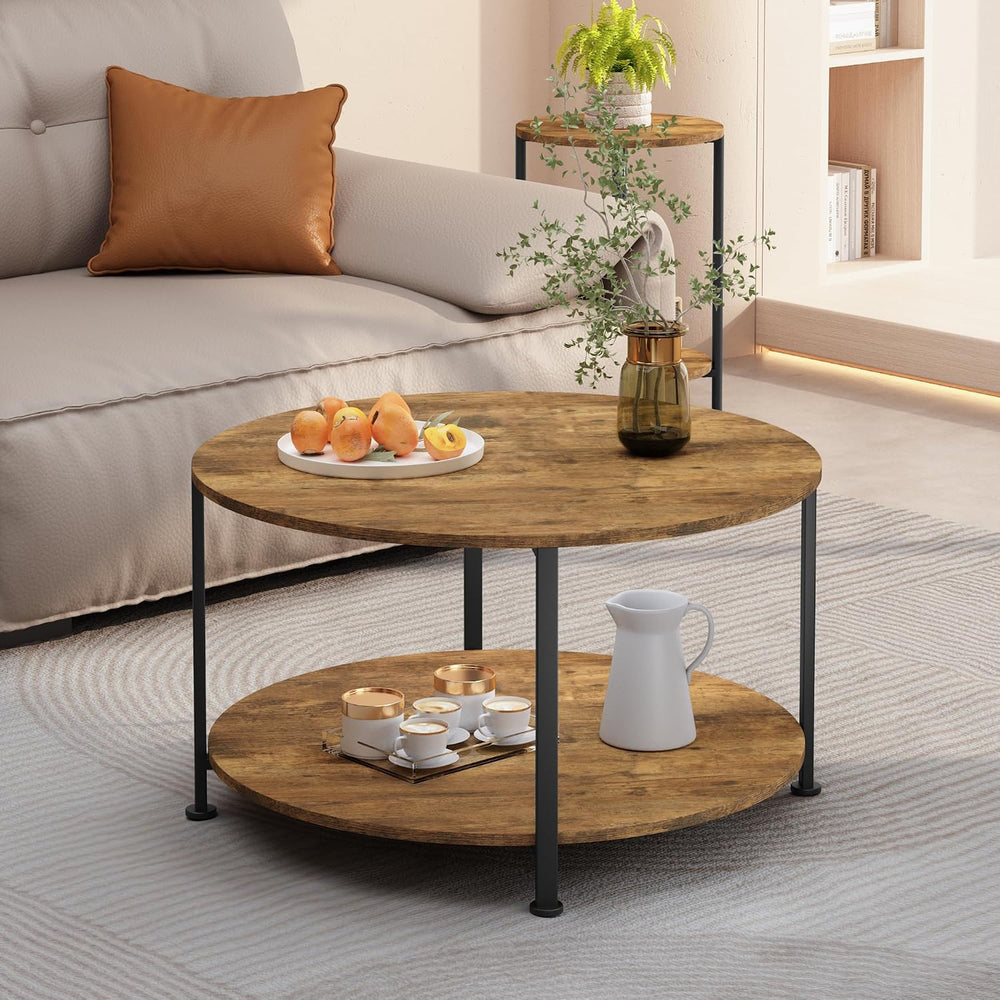 3 Piece Coffee Table Set, Round Coffee and 2 End Tables Rustic Brown | Round ...