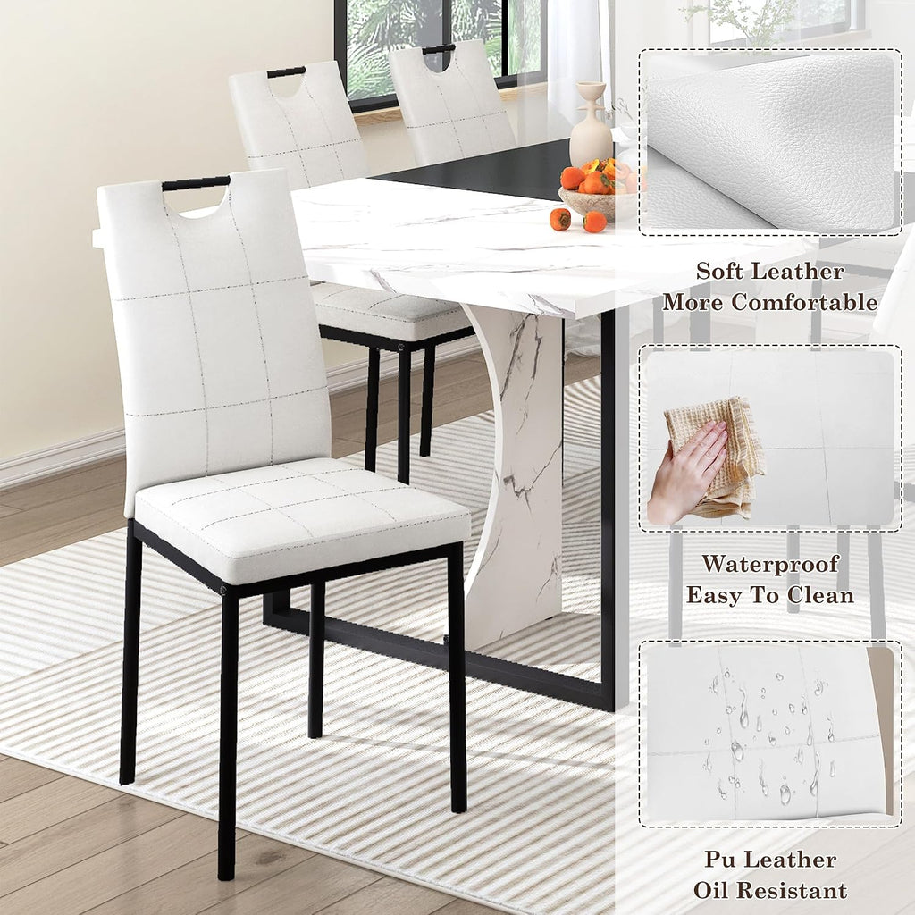 7-Piece Dining Table Set for 4 6 People, 71" Large Long Wooden Kitchen Table with 6 Cushion Chairs W/Waterproof Tabletop, Farmhouse Rectangular Dinner Table for Dining Room,Kitchen,Easy Clean