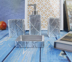 Hymmah Silver Bathroom Accessories Set,Toothbrush Holder,Farmhouse Bathroom Decor,4 Pcs Resin Gift Set Apartment Necessities, Contain Toothbrush Cup,Soap Dispenser,Soap Dish,Tumbler