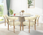 Modern Dining Chairs Set of 6, Faux Leather Upholstered Kitchen & Dining Room Chairs, Mid Century Modern Wooden Dining Chairs Oversized Sturdy Rounded Chairs Curved Back, Beige