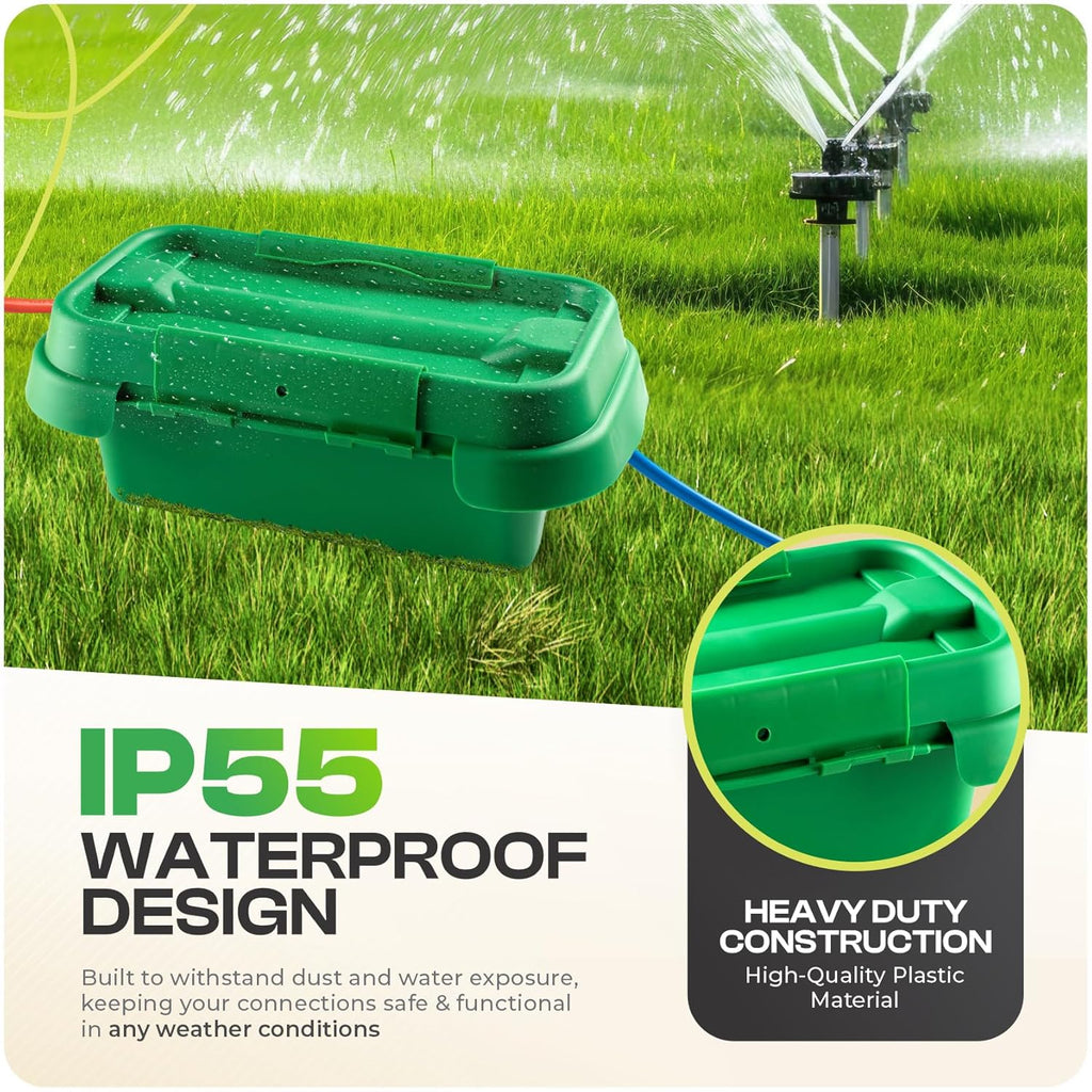 SOCKiTBOX – The Original Weatherproof Connection Box – Indoor & Outdoor Electrical Power Cord Enclosure for Timers, Extension Cables, Holiday Lights, Power Tools, Fountains & More – Size Small – Green