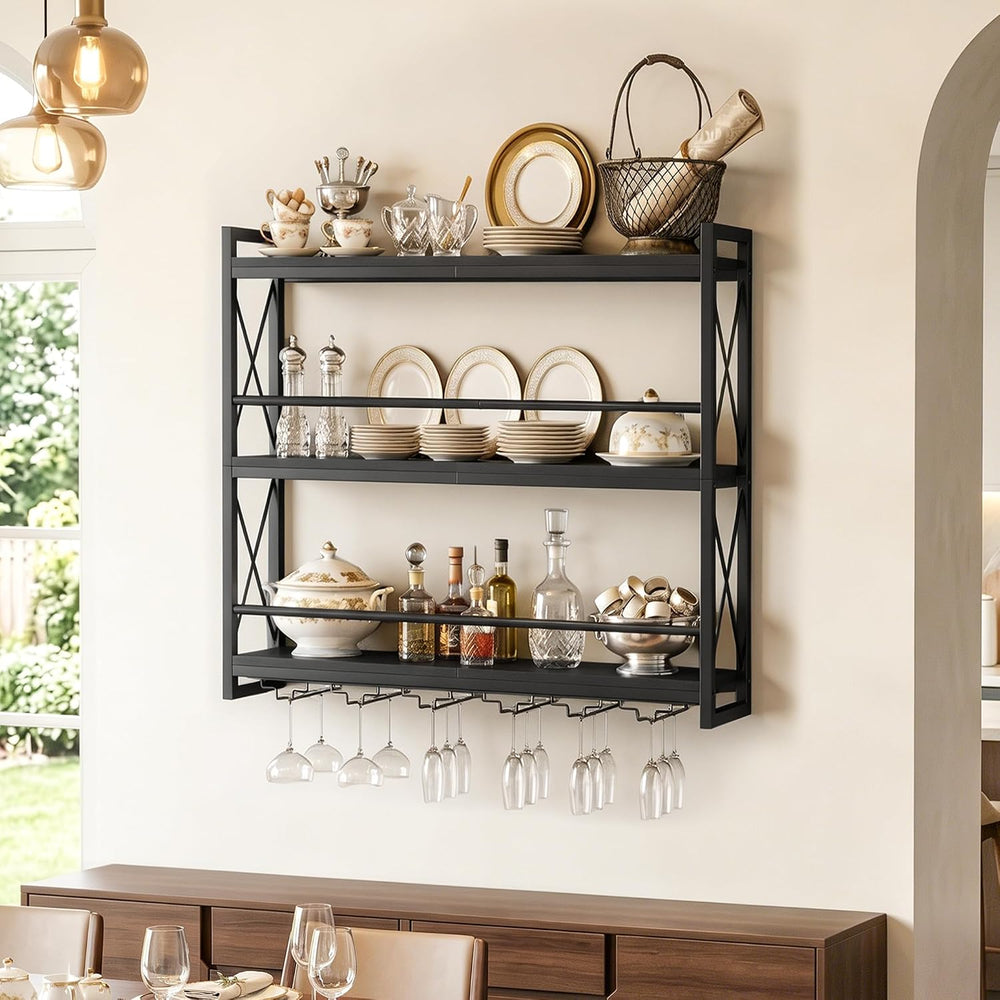 HOOBRO Wine Rack Wall Mounted, 4-Tier Wall Wine Bottle Rack with LED Light | ...