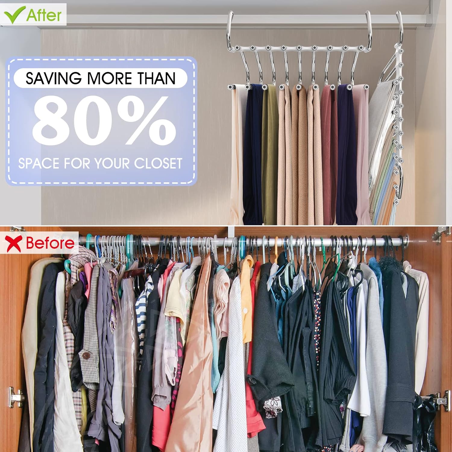 Upgrade 9 Layers Pants Hangers Space Saving, 2 Pack Multifunctional Pants Rack Non Slip Stainless Steel Clothes Space Saver Hangers Closet Organizers Storage for Pants Jeans Leggings, Creamy White