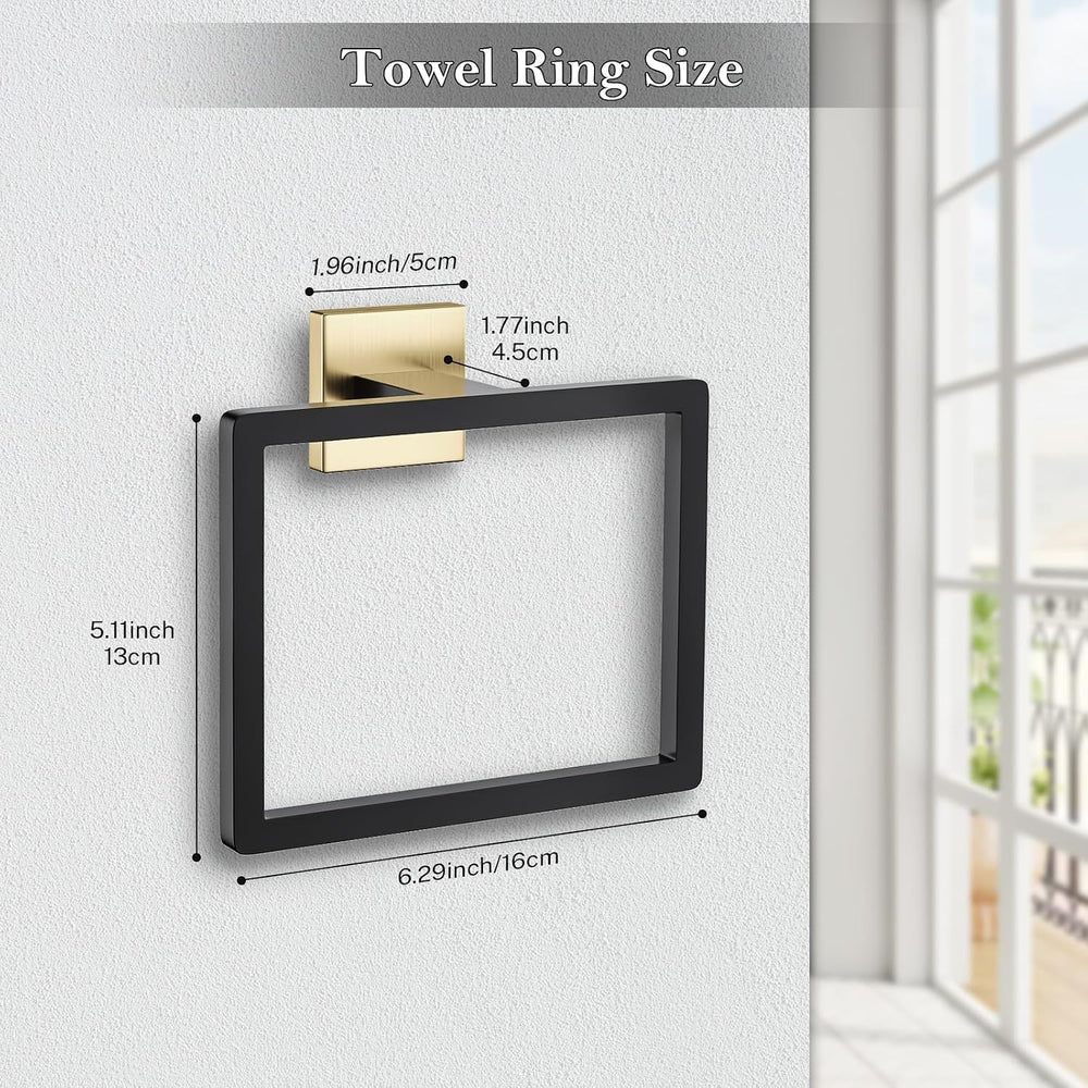 2-Piece Black Gold Towel Ring,Hand Towel Holder,Modern Towel Holder Stainless...
