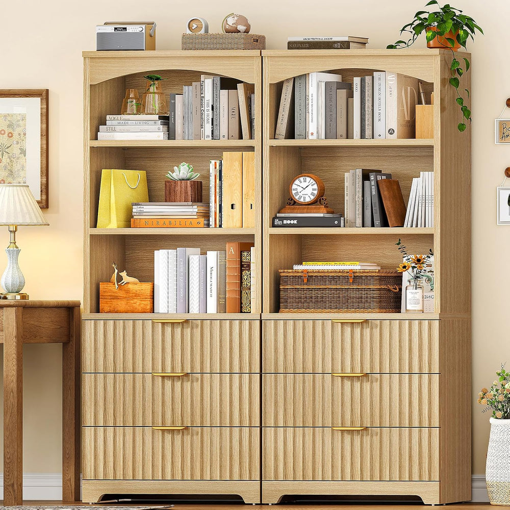 TEENFON 63.3" Tall Bookshelf, Bookshelves and Bookcases with Drawers, Ar...