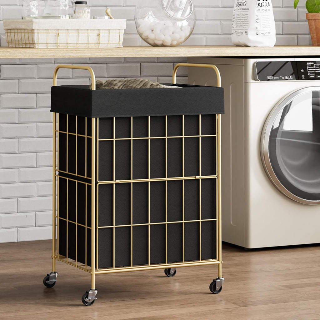 Laundry Hamper with Wheels, 90L Laundry Basket with Handle, Laundry Sorter with Removable Liner Bag