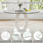 RGZ 39'' Modern Luxury Glass Round Dining Table for 4-6, Clear Circle Glass Top Kitchen Table with White MDF Base, Small Circular Minimalist Apartment Dinner Table for Home, Living Room, Tea