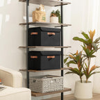 GRANNY SAYS Storage Bins with Lids, Decorative Storage Boxes with PU Handles, Black Storage Bin, Linen Closet Organizer, Shelf Baskets, Fabric Storage Bins for Clothes