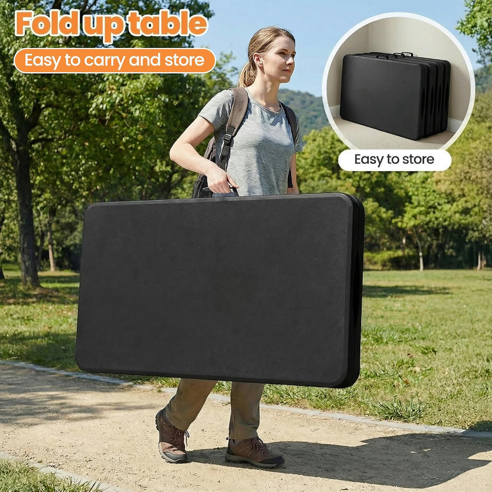 2 Pack Folding Tables 6FT Plastic Utility Foldable Tables, Black