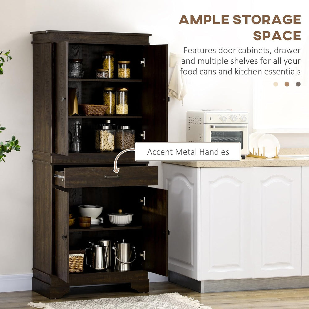 HOMCOM 72" Farmhouse Kitchen Pantry, 4-Door Rustic Storage Cabinet with ...