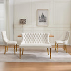 Velvet Upholstered Dining Bench with Back, 45.6'' Tufted Loveseat Bench with Gold Stainless Steel Legs, Mid-Century Modern Banquette Seating for Dining Room, Kitchen, Entryway, Beige
