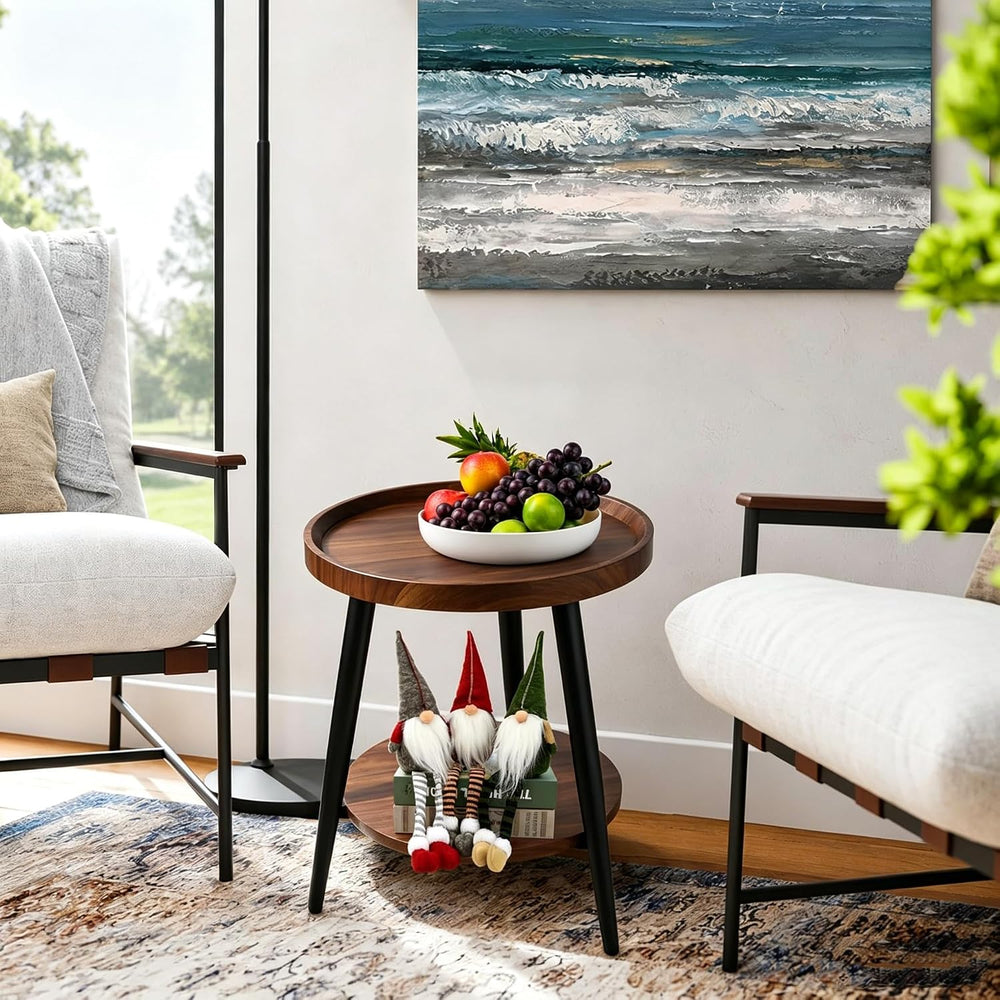 Small Round Side Table, 2-Tier Mid Century Modern Side Table, Round End Table...