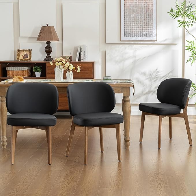 YOUNIKE Dining Chair with High Back Set of 4 Mid Century Modern Kitchen Chair Faux Leather Upholstered Armless Chair 20" Wide Padded Seat with Wooden Legs for Kitchen Dining Living Room Bedroom Black