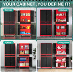 SISESOL Metal Storage Cabinet with Wheels and Drawer,Rolling Garage Storage Cabinet with Lock,Black Red Metal Cabinets with Wheel,73" Mobile Tall Tool Cabinets on Wheel for Home,Office,Garage,Shop