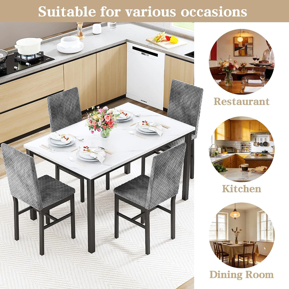 Hooseng Kitchen Table Set 5 Piece Dining Room Table Set Marble Dining Table 4...