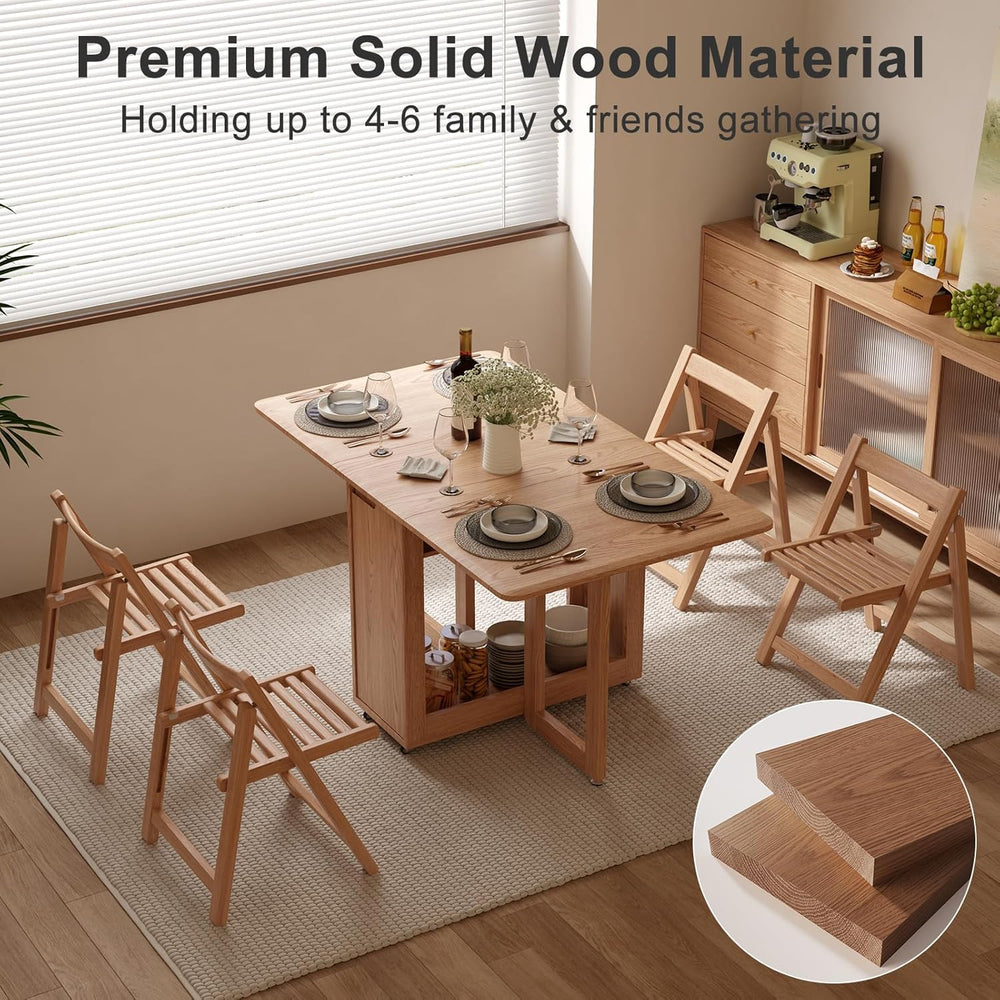 AnywaysWood Folding Dining Table with 4 Foldable Chairs Set, Space Saving Ext...