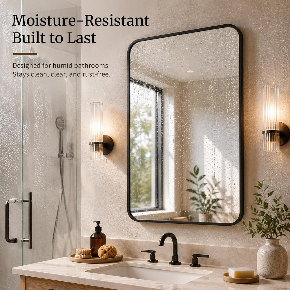 2-Pack 24x36 Inch Matte Black Rounded Rectangle Vanity Mirrors