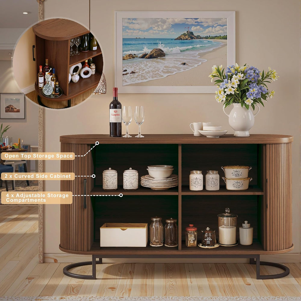 HUAHUU Sideboard Buffet Cabinet with Storage, 54.3" Fluted Tambour, Adju...