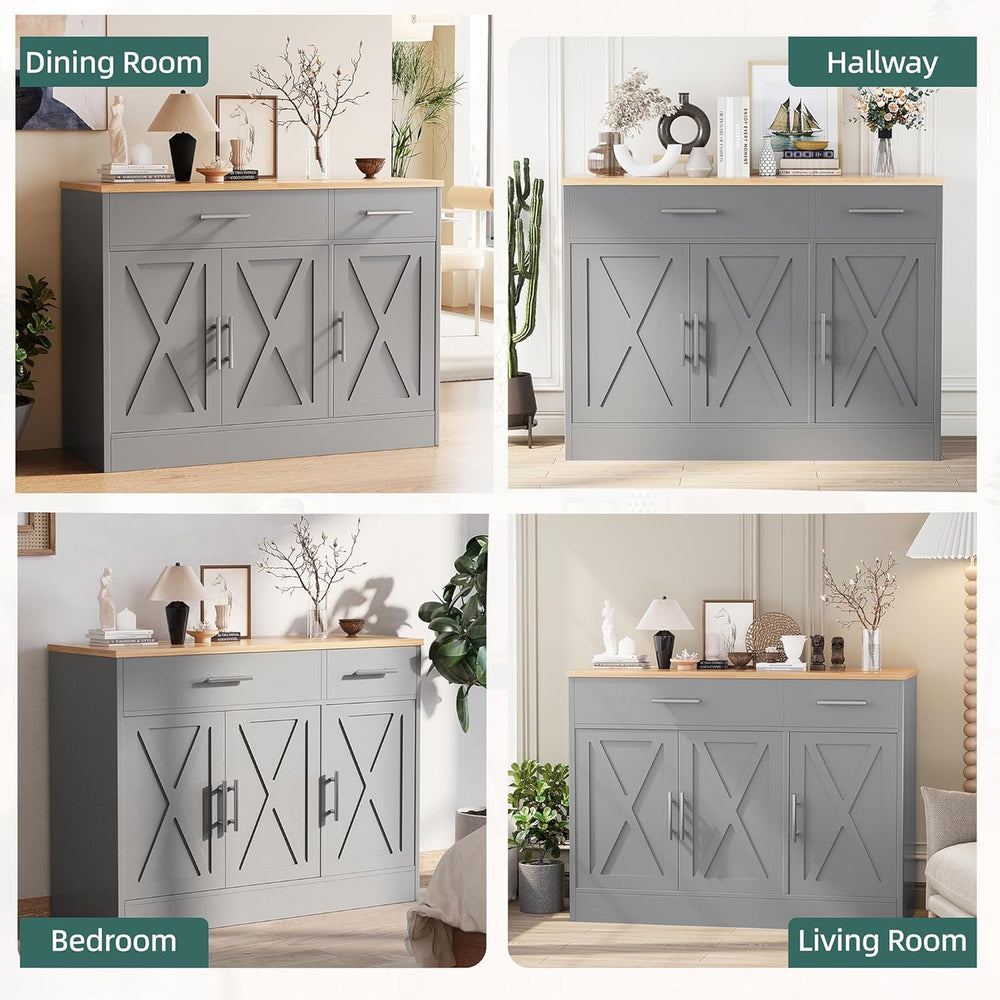 Shintenchi Modern Farmhouse Sideboard Buffet Cabinet with Storage with 3 Door...