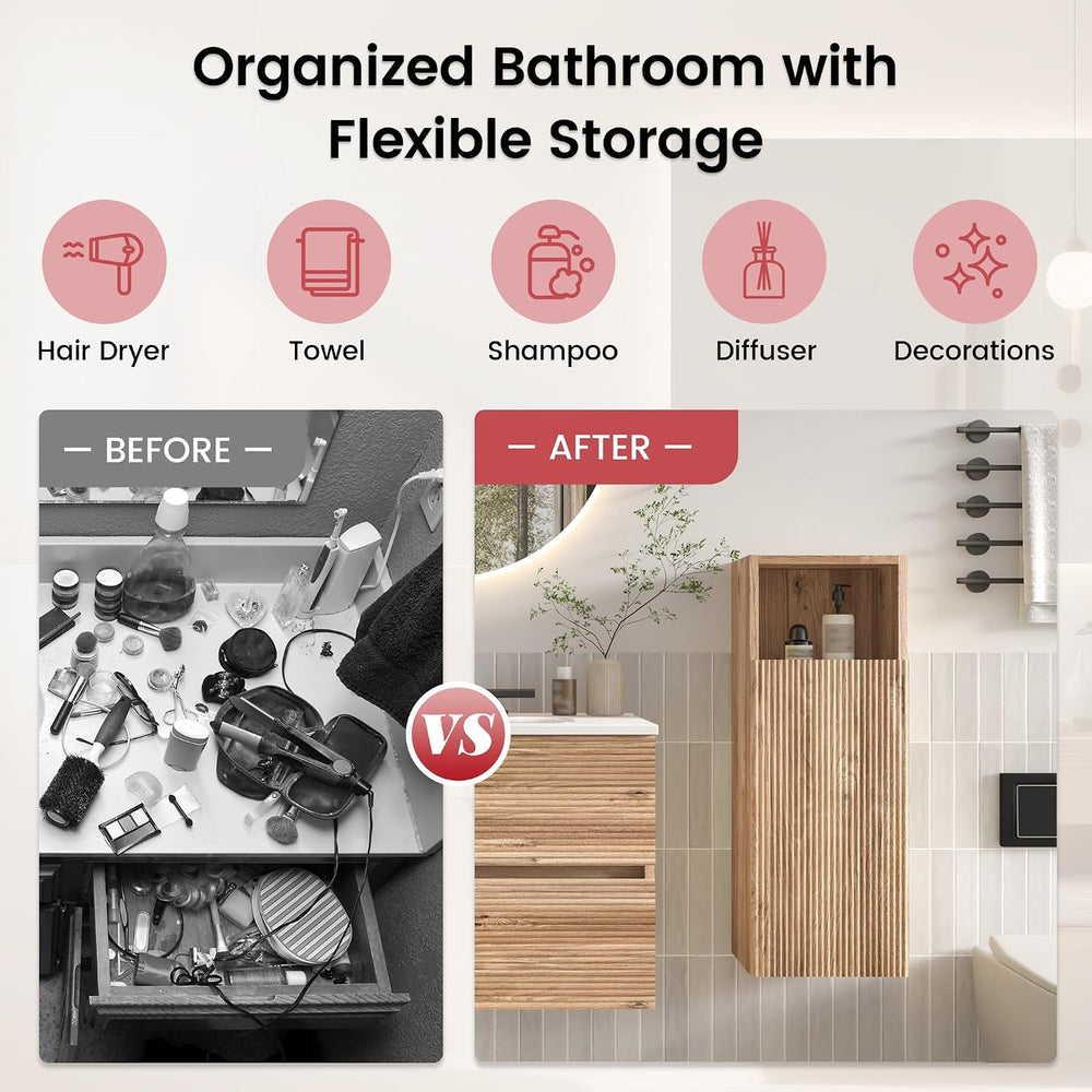 12" Floating Bathroom Storage Cabinet, Modern Bathroom Wall Cabinets wit...