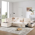 Ball & Cast Modular Convertible L-Shaped Sectional Sleeper Sofa Bed Pull Out Couch with Moveable Storage Ottoman,Oversized Chenille Pull-Out Sofa Bed W/Reclining Armrest&USB Port,for Living Room,Beige