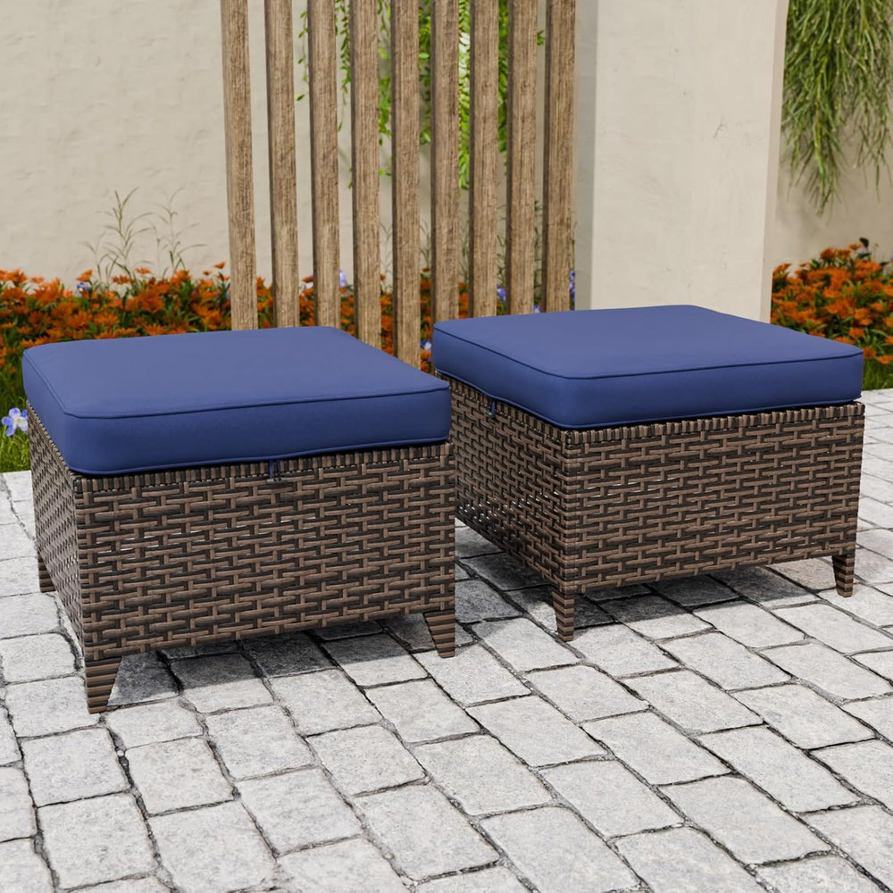 COOS BAY Harbor Retreat Wicker Outdoor Ottomans Set of 2, Patio Footrests wit...
