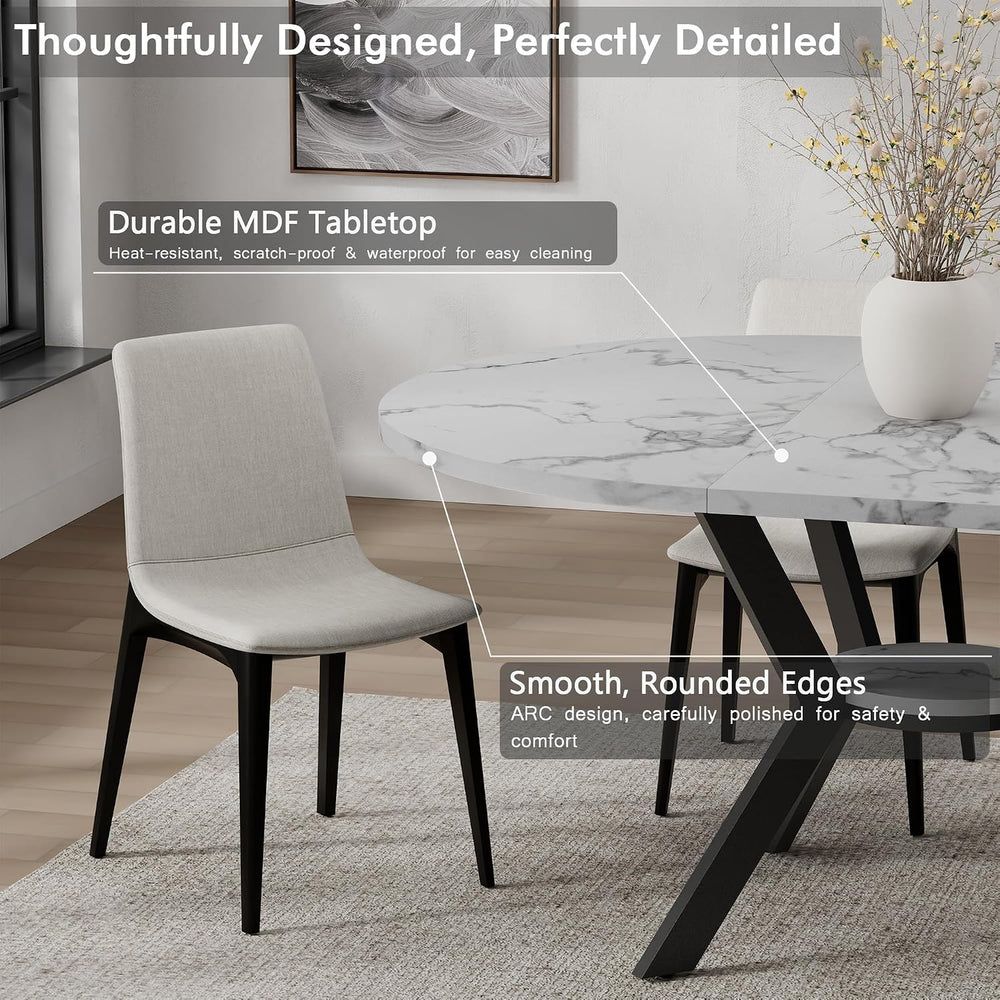 42"-58" Round Extendable Dining Table for 4-6, Kitchen Oval Table w...