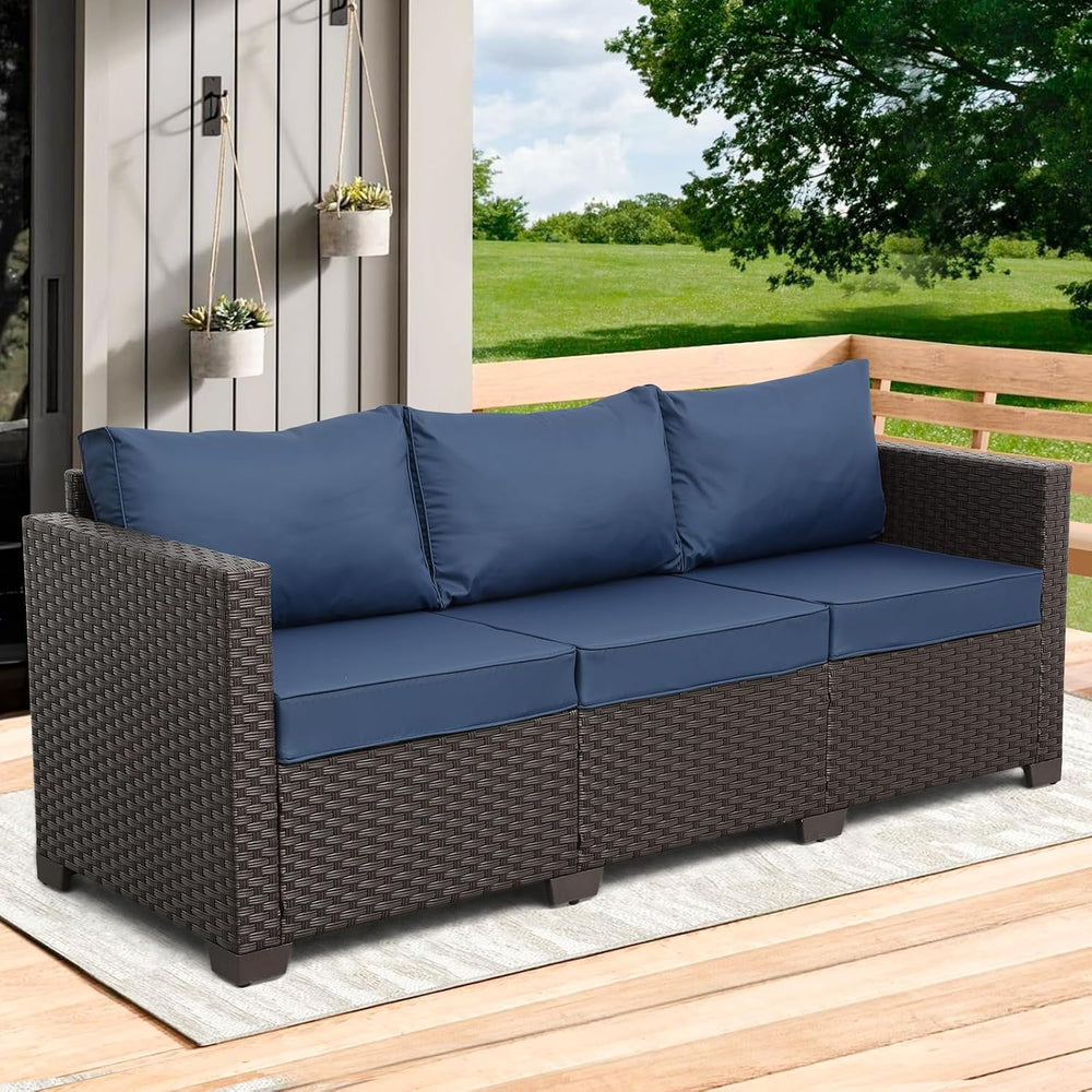 Rattaner 3-Seat Patio Wicker Sofa, Outdoor Rattan Couch Furniture Steel Frame...