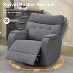 Power Swivel Rocker Recliner with Massage&Heat,Swivel Glider Recliner Chair | Nursery Rocking Recliner with Type-C Port&Timing,Power Swivel Reclining Glider Chair with Dual Storage Arms&Cup Holder Grey
