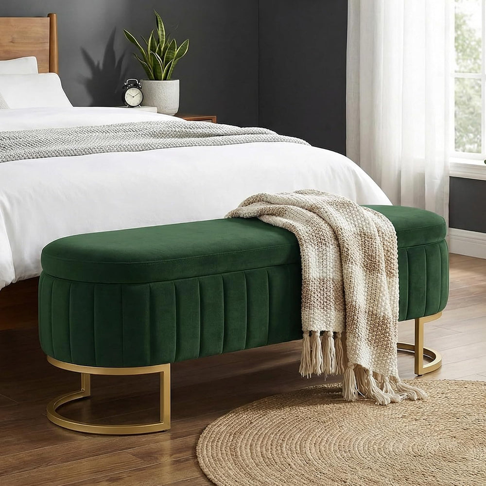 65" Velvet Storage Ottoman Bench End of Bed for Bedroom Entryway Green |...