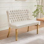 Velvet Upholstered Dining Bench with Back, 45.6'' Tufted Loveseat Bench with Gold Stainless Steel Legs, Mid-Century Modern Banquette Seating for Dining Room, Kitchen, Entryway, Beige