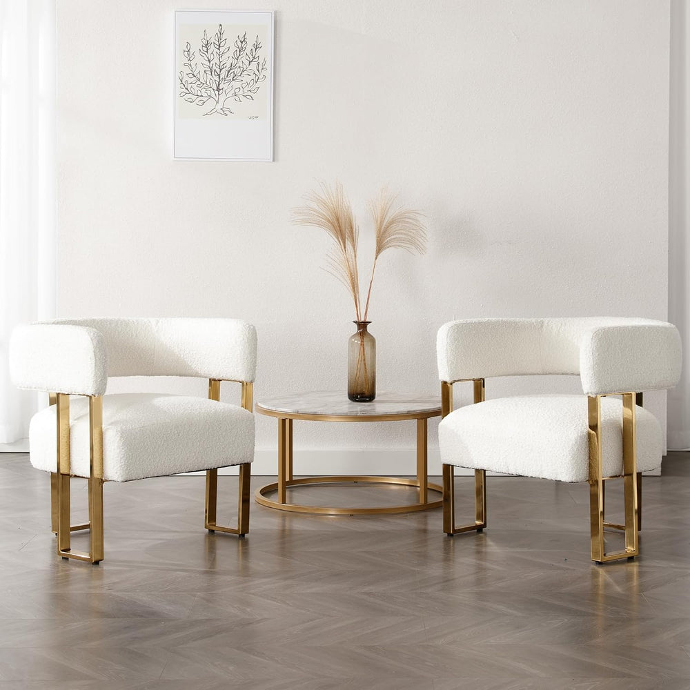 Barrel Accent Chairs Set of 2, Modern Side Chair with Golden Metal Legs, Sher...