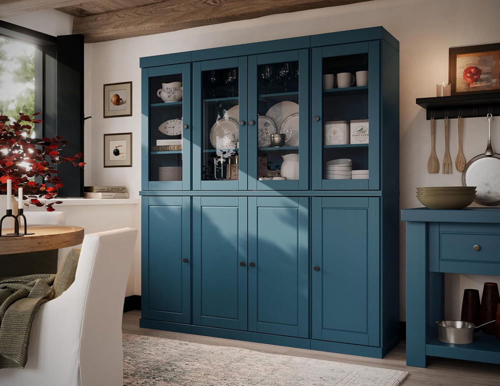 Palace Imports 100% Solid Wood Kitchen Pantry with 2-Drawer Kit, Teal Blue, 6...